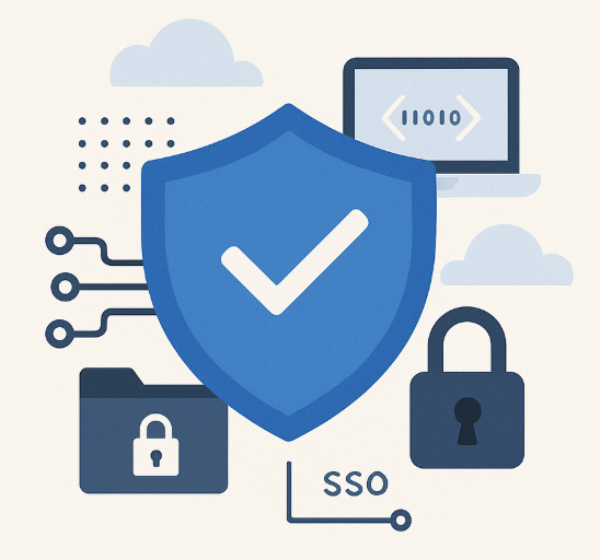 Security shield with SSO, data protection, and governance features