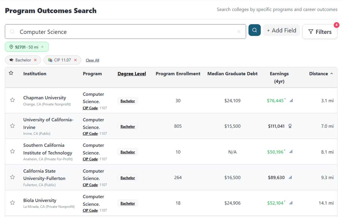 Compare nearby programs, Search by program name: still preview